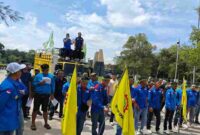 Puluhan anggota FSP KEP SPSI AGN menggelar aksi di KEK Sei Mangkei