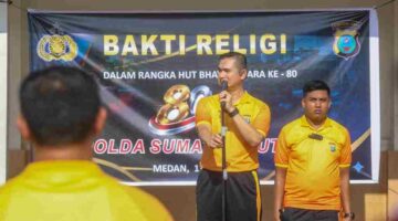 Polda Sumatera Utara menggelar kegiatan bakti religi di Gereja Oikumene dan Masjid Al-Hidayah yang berada di lingkungan Markas Polda Sumut sebagai rangkaian menyambut Hari Ulang Tahun (HUT) Bhayangkara ke-80, Sabtu (13/6/2026).