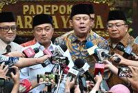 Keterangan Pers Pimpinan Dewan Perwakilan Rakyat (DPR) RI bersama jajaran Kementerian Haji dan Umrah di Hambalang, Kabupaten Bogor, Jawa Barat, pada Rabu, 17 Juni 2026. 