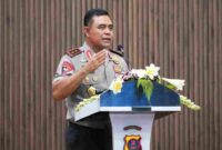 Kapolda Sumut Irjen. Pol. Whisnu Hermawan Februanto, S.I.K., M.H., saat memberikan arahan dalam Rakernis Bidang Humas Polda Sumut T.A. 2026 yang mengusung tema “Optimalisasi Komunikasi Publik dan Manajemen Media dalam Mendukung Program Pemerintah”, Rabu (17/6/2026).