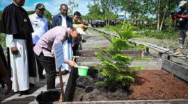 Wapres Gibran meninjau pembangunan Gereja Katedral Salib Suci Baru di Asmat, Papua Selatan, serta menanam cemara sebagai simbol keberlanjutan.