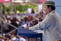 Presiden Prabowo Subianto saat memberikan sambutan pada Puncak Pekan Nasional (PENAS) Petani dan Nelayan XVII di Sport Center Limboto, Kabupaten Gorontalo, Provinsi Gorontalo, Rabu, 24 Juni 2026.