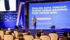 Wali Kota Pematangsiantar Wesly Silalahi menghadiri Dialog Kota Tangguh pada Rakernas APEKSI XVIII 2026 di Medan.