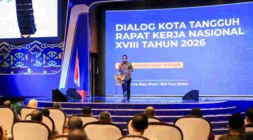 Wali Kota Pematangsiantar Wesly Silalahi menghadiri Dialog Kota Tangguh pada Rakernas APEKSI XVIII 2026 di Medan.
