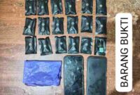polisi menyita 18 cartridge vape berisi cairan yang diduga mengandung Etomidate, satu plastik berwarna ungu, serta dua unit telepon genggam.