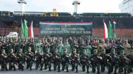 Bupati Asahan menghadiri penyambutan Satgas Pamtas RI-PNG Yonif 126/KC.