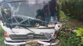Kondisi kendaraan usai mengalami insiden rem blong di Jalan Justin Sihombing Pematangsiantar.
