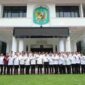 Salah satu rangkaian acara pelepasan purna tugas Sekretaris Daerah (Sekda) Kota Medan, Wiriya Alrahman, yang berlangsung di lobi Kantor Wali Kota Medan pada Rabu (29/7/2026).