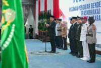 Gubernur Sumut, Bobby Nasution mengukuhkan Pasukan Pengibar Bendera Pusaka (Paskibraka) Provinsi Sumut Tahun 2026 di Aula Tengku Rizal Nurdin, Rumah Dinas Gubernur Sumut, Jalan  Sudirman No. 41, Medan, Jum'at (14/8/2026). 