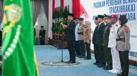 Gubernur Sumut, Bobby Nasution mengukuhkan Pasukan Pengibar Bendera Pusaka (Paskibraka) Provinsi Sumut Tahun 2026 di Aula Tengku Rizal Nurdin, Rumah Dinas Gubernur Sumut, Jalan  Sudirman No. 41, Medan, Jum'at (14/8/2026). 