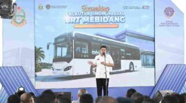 Muhammad Bobby Afif Nasution menghadiri Launching Angkutan Umum Massal Bus Rapid Transit (BRT) Medan, Binjai dan Deliserdang (Mebidang) di Terminal Lubukpakam Kabupaten Deliserdang, Rabu (19/8/2026).