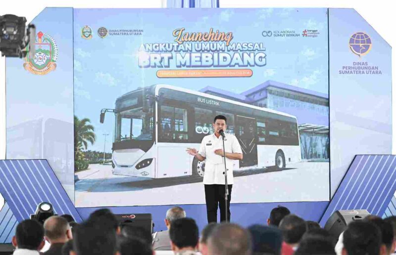Muhammad Bobby Afif Nasution menghadiri Launching Angkutan Umum Massal Bus Rapid Transit (BRT) Medan, Binjai dan Deliserdang (Mebidang) di Terminal Lubukpakam Kabupaten Deliserdang, Rabu (19/8/2026).