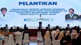 Bupati Asahan Taufik Zainal Abidin menghadiri pelantikan DHD BPK 45 Sumut 2026–2031.