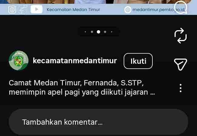 Postingan Instagram Kecamatan Medan Timur. (Foto: instagram kecamatan Medan Timur)