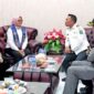 Wakil Bupati Simalungun Benny Gusman Sinaga bersama Ketua DPRD Simalungun Sugiarto dan Kapolres Simalungun AKBP Marganda Aritonang saat menyambut Kompolnas.