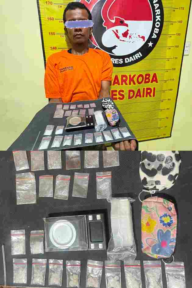 atuan Reserse Narkoba Polres Dairi mengamankan seorang pria berinisial AS (34) yang diduga terlibat dalam peredaran narkotika jenis sabu. Polisi menyita 11 plastik klip berisi kristal yang diduga sabu dengan berat total 13,25 gram.