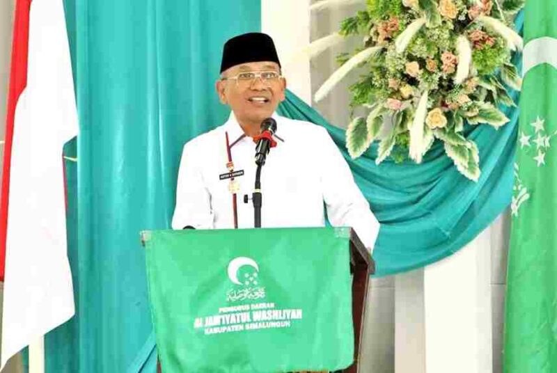 Bupati Simalungun, Dr. H. Anton Achmad Saragih, saat menghadiri Musyawarah Daerah (Musda) XII Al Jam'iyatul Washliyah Kabupaten Simalungun Tahun 2026 di Gedung Majelis Ulama Indonesia (MUI) Simalungun, Kecamatan Siantar, Sabtu (2/5/2026).