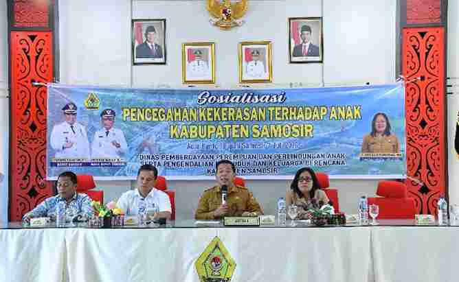 Sosialisasi pencegahan kekerasan terhadap anak yang digelar di Aula Kantor Bupati Samosir, Selasa (7/7/2026).