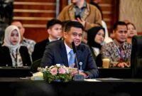 Gubernur Sumut Muhammad Bobby Afif Nasution menyampaikan pemaparan di acara IMT GT di Hotel JW Marriott, Medan, Kamis (10/9/2026).