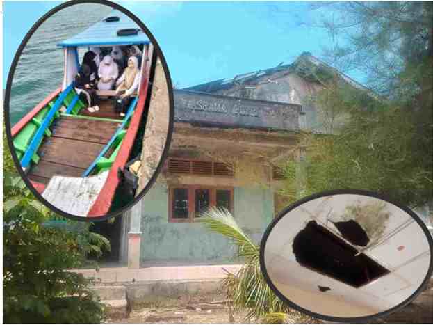 Kondisi Fasilitas Asrama Putri yang terbengkalai sehingga para siswa pulang pergi menggunakan perahu setiap hari. 