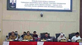 Penjelasan mengenai Rancangan Peraturan Daerah (Ranperda) Perubahan atas Peraturan Daerah (Perda) Nomor 1 Tahun 2024 tentang Pajak Daerah dan Retribusi Daerah dalam Rapat Paripurna DPRD Kota Medan, Selasa (8/9/2026).