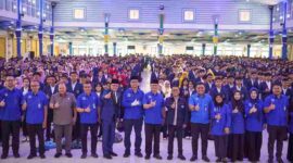 Wakil Wali Kota Medan H. Zakiyuddin Harahap saat menghadiri kegiatan Pengenalan Kehidupan Kampus Mahasiswa Baru (PKKMB) Universitas Medan Area (UMA) di Hall 1 Kampus UMA, Jumat (11/9/2026).