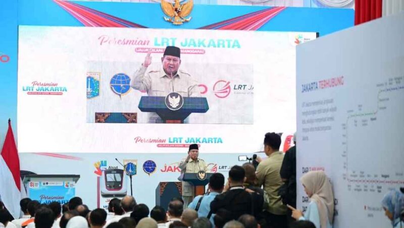 Presiden Prabowo Subianto saat peresmian LRT Jakarta rute Kelapa Gading–Manggarai di Stasiun LRT Manggarai, Jakarta, Rabu, 16 September 2026,