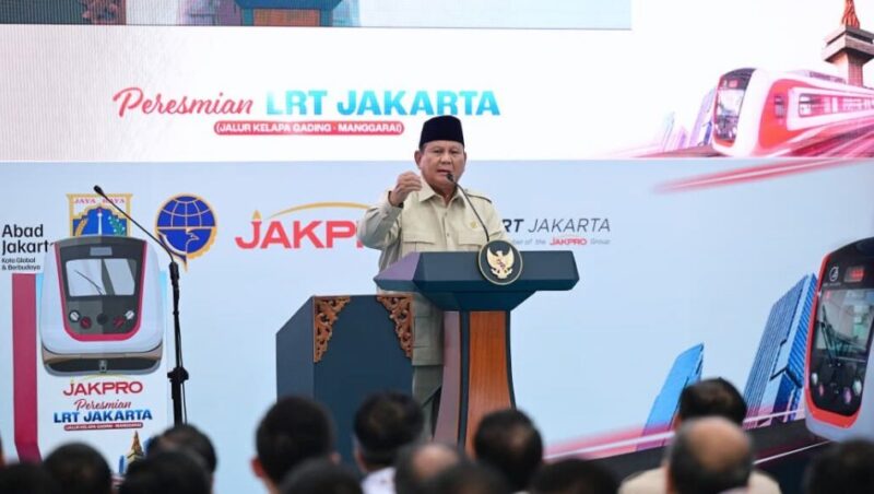 Presiden Prabowo Subianto meresmikan LRT Jakarta Jalur Kelapa Gading–Manggarai di Stasiun LRT Manggarai, Jakarta Selatan, pada Rabu, 16 September 2026.