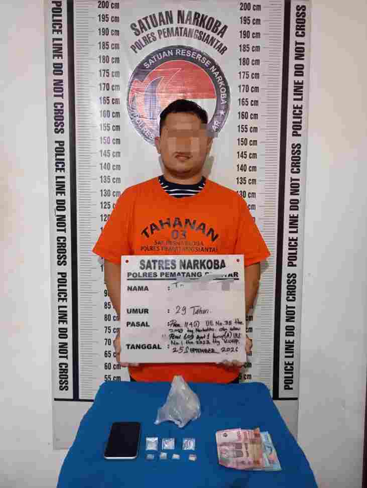 Polres Pematangsiantar mengamankan pria berinisial TW dan menyita tujuh paket sabu dengan berat bruto 2,66 gram di Jalan Pane.