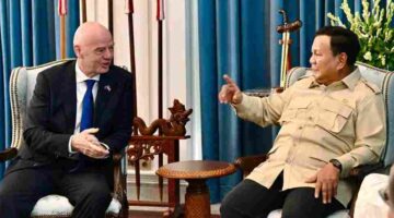 Presiden Prabowo Subianto menerima Presiden Federasi Sepak Bola Internasional (FIFA) Gianni Infantino di Istana Merdeka, Jakarta, Senin (5/10/2026).(Foto:Ist)