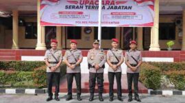 Kapolres Pematangsiantar AKBP Dhana Noer Kurniawan, S.I.K., M.M., memimpin upacara serah terima jabatan (sertijab) Kepala Satuan Reserse Kriminal (Kasat Reskrim) dan Kepala Satuan Reserse Narkoba (Kasat Narkoba) di Lapangan Apel Markas Komando (Mako) Polres Pematangsiantar, Jumat (9/10/2026), pukul 09.00 WIB.