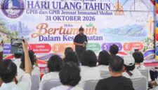 Wali Kota Medan Rico Tri Putra Bayu Waas saat menghadiri perayaan Hari Ulang Tahun (HUT) ke-78 Gereja Protestan di Indonesia bagian Barat (GPIB) Immanuel Medan sekaligus meresmikan ruang doa yang telah selesai direnovasi di Jalan Diponegoro, Sabtu (24/10/2026).