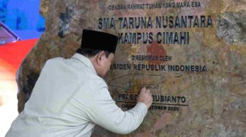 Presiden Prabowo Subianto meresmikan SMA Taruna Nusantara Kampus Cimahi yang berlokasi di Kota Cimahi, Provinsi Jawa Barat, pada Jumat, 30 Oktober 2026.